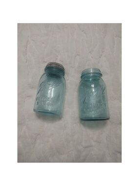 Vintage Blue Glass Ball Mason Jar Extended A Bubbles One Zinc Lid 2 Jars